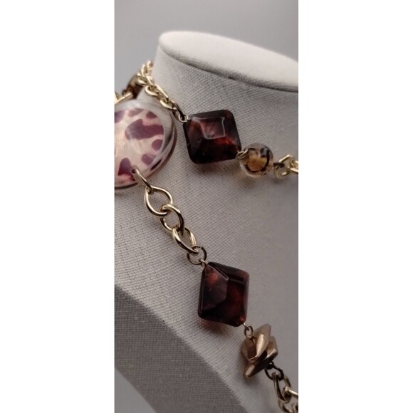 Safari Diva Necklace Resin Boho Animal Print 29" Gold Tone Chain Unbranded - Picture 8 of 11